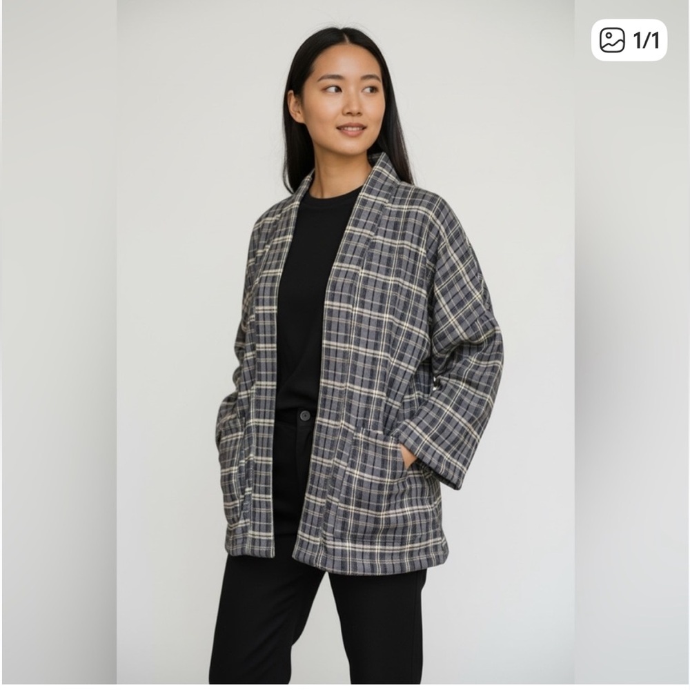 NWT Autres Filles Oversized Plaid Jacket Lightweight Shacket Layering Oversized